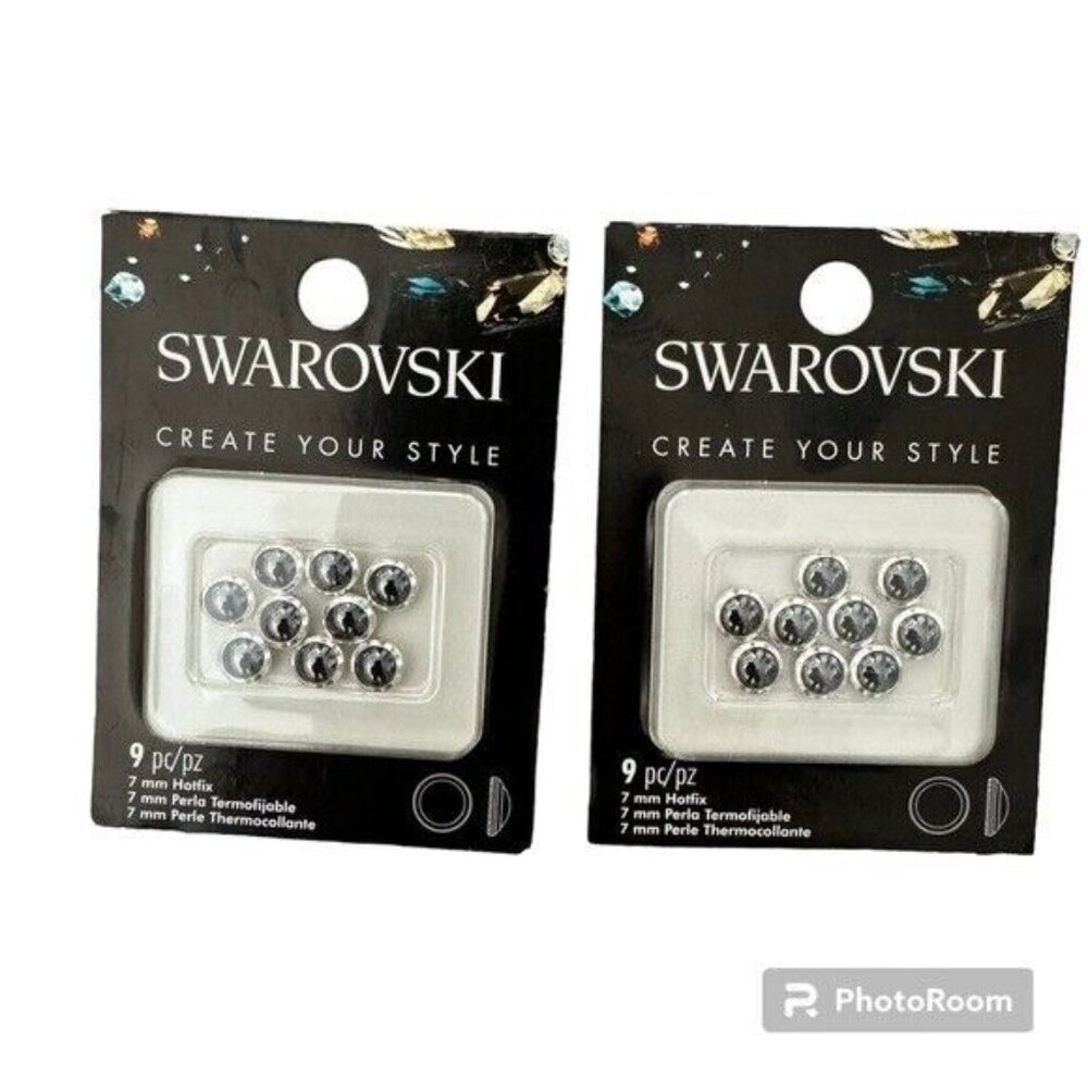 2 x Swarovski 9 pc 7mm Hotfix Jet Hematite